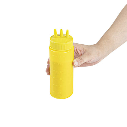 Sauce Tek 12 oz Yellow Plastic Mustard Squeeze Bottle - with Triple Dispersion Tip - 6 count box