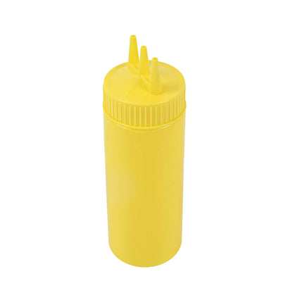 Sauce Tek 12 oz Yellow Plastic Mustard Squeeze Bottle - with Triple Dispersion Tip - 6 count box