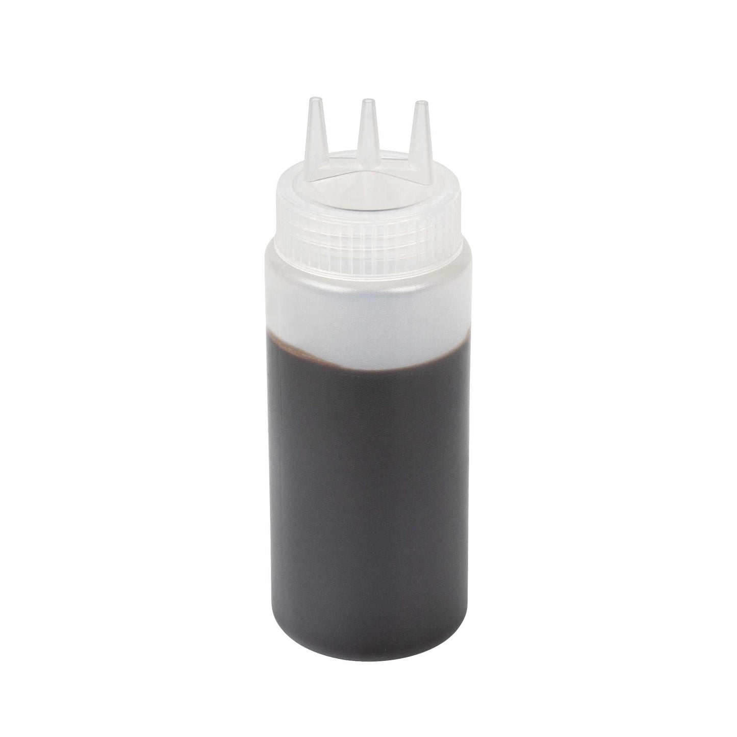 Sauce Tek 16 oz Clear Plastic All-Purpose Squeeze Bottle - with Triple Dispersion Tip - 6 count box