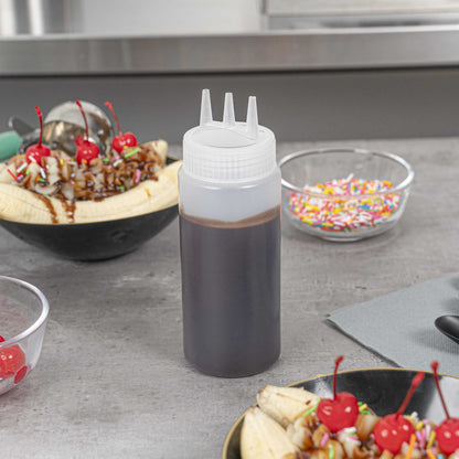 Sauce Tek 16 oz Clear Plastic All-Purpose Squeeze Bottle - with Triple Dispersion Tip - 6 count box