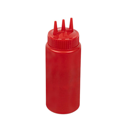 Sauce Tek 16 oz Red Plastic Ketchup Squeeze Bottle - with Triple Dispersion Tip - 6 count box