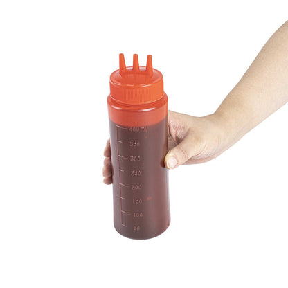 Sauce Tek 16 oz Red Plastic Ketchup Squeeze Bottle - with Triple Dispersion Tip - 6 count box