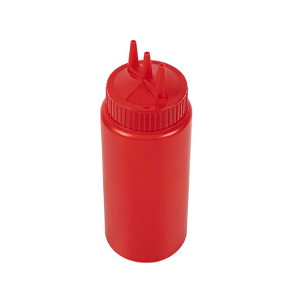 Sauce Tek 16 oz Red Plastic Ketchup Squeeze Bottle - with Triple Dispersion Tip - 6 count box