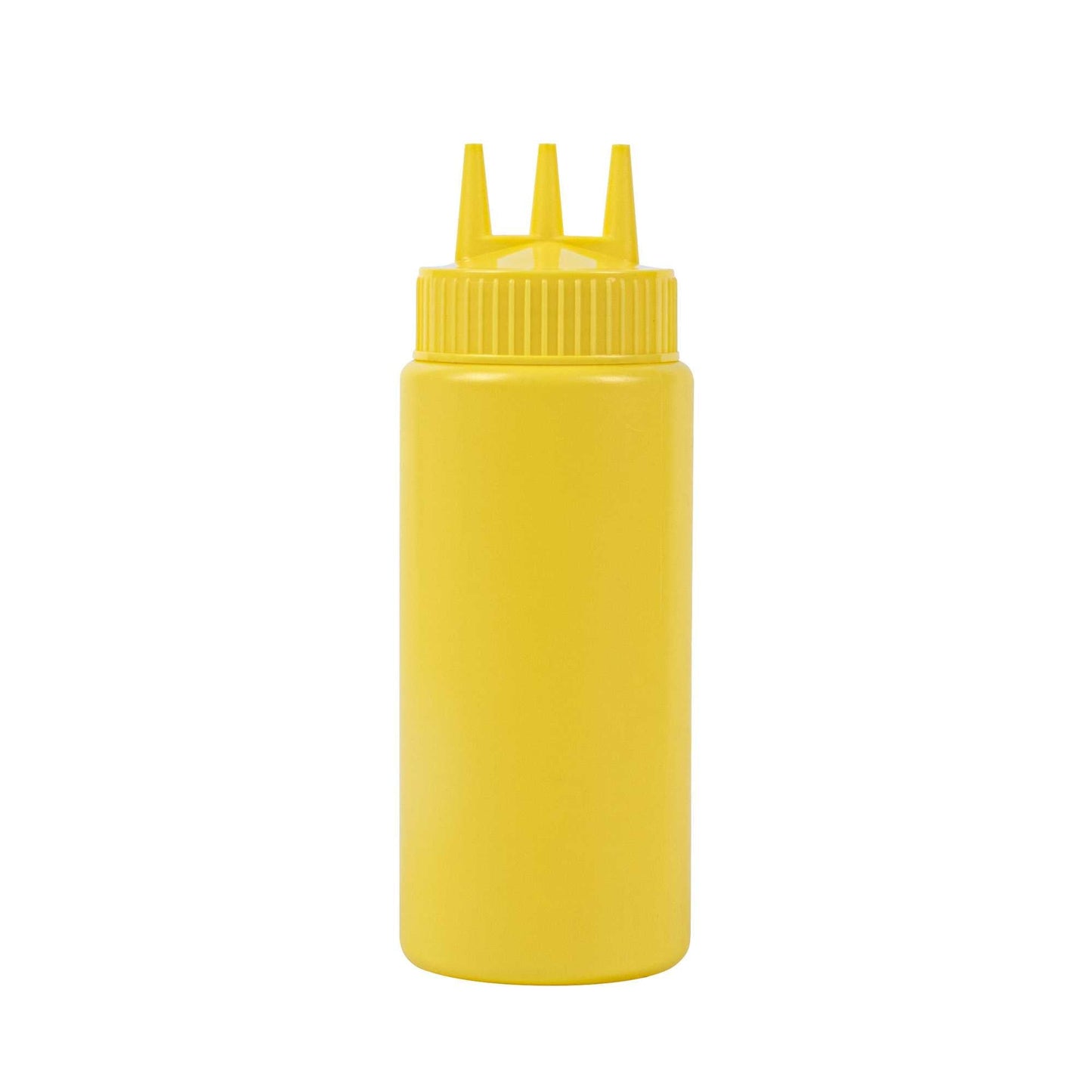 Sauce Tek 16 oz Yellow Plastic Mustard Squeeze Bottle - with Triple Dispersion Tip - 6 count box