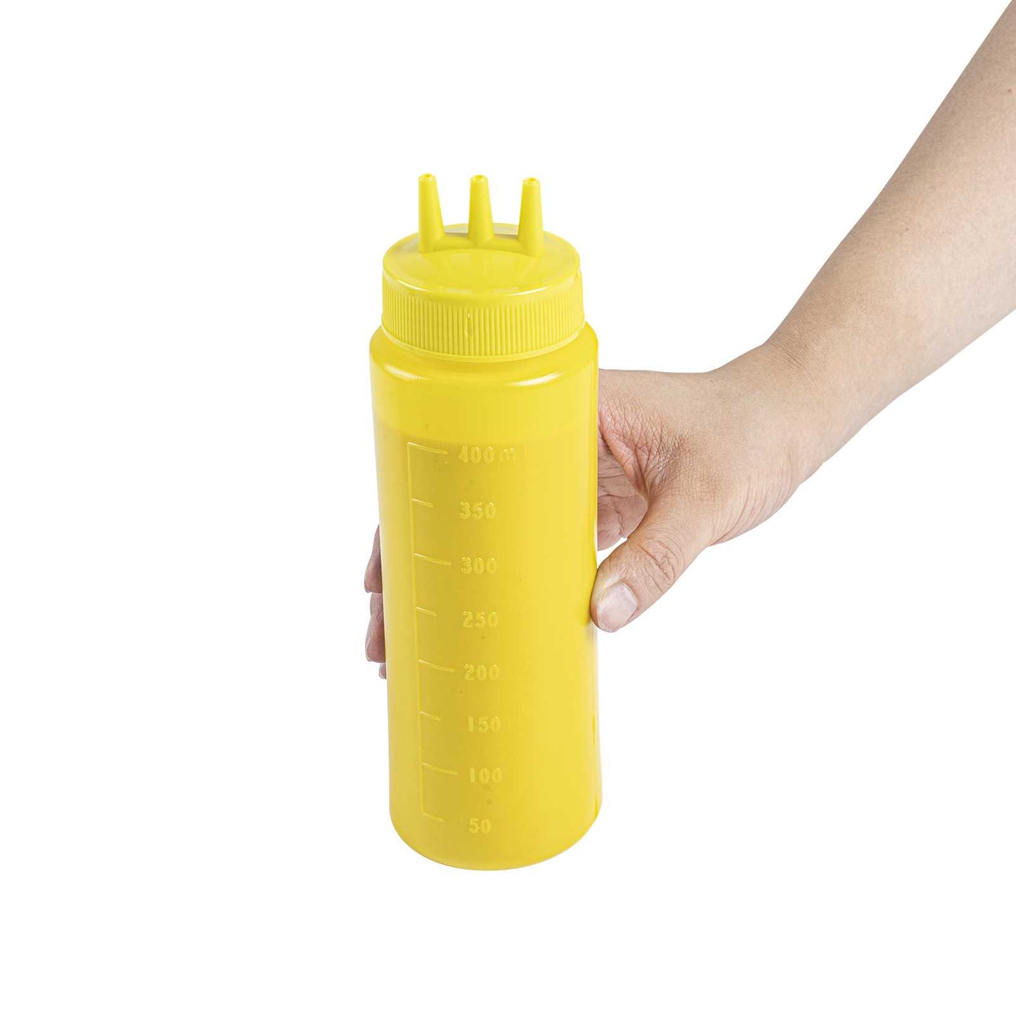 Sauce Tek 16 oz Yellow Plastic Mustard Squeeze Bottle - with Triple Dispersion Tip - 6 count box