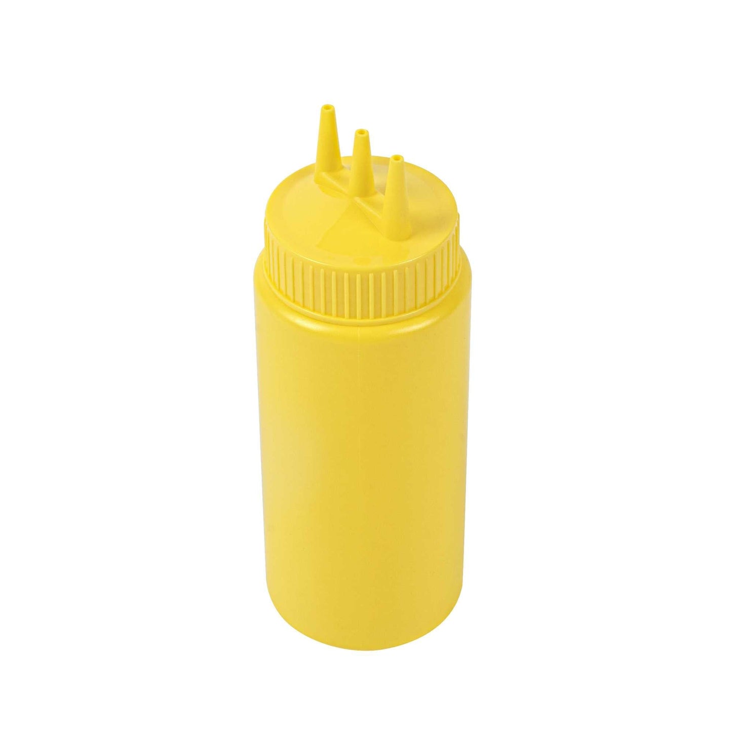 Sauce Tek 16 oz Yellow Plastic Mustard Squeeze Bottle - with Triple Dispersion Tip - 6 count box