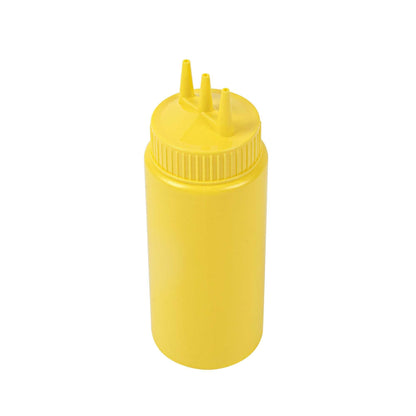 Sauce Tek 16 oz Yellow Plastic Mustard Squeeze Bottle - with Triple Dispersion Tip - 6 count box