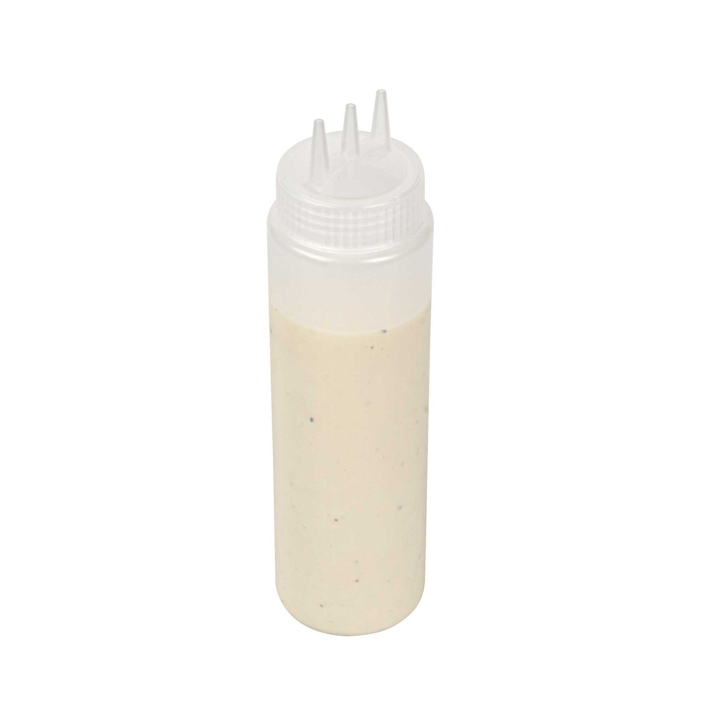 Sauce Tek 24 oz Clear Plastic All-Purpose Squeeze Bottle - with Triple Dispersion Tip - 6 count box