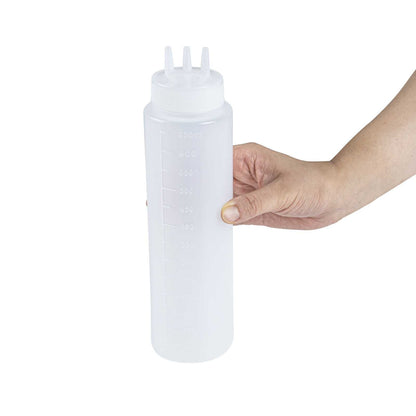Sauce Tek 24 oz Clear Plastic All-Purpose Squeeze Bottle - with Triple Dispersion Tip - 6 count box
