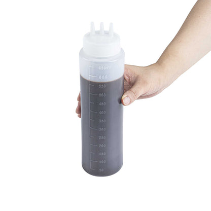 Sauce Tek 24 oz Clear Plastic All-Purpose Squeeze Bottle - with Triple Dispersion Tip - 6 count box
