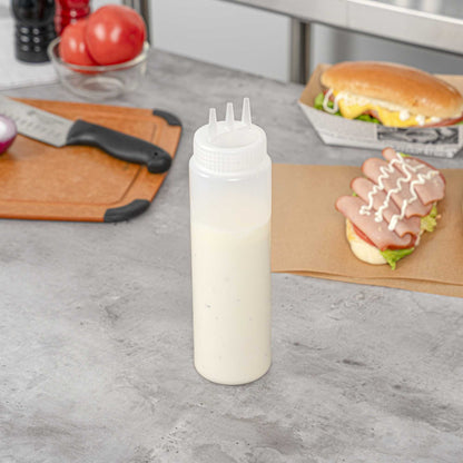 Sauce Tek 24 oz Clear Plastic All-Purpose Squeeze Bottle - with Triple Dispersion Tip - 6 count box