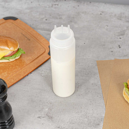 Sauce Tek 24 oz Clear Plastic All-Purpose Squeeze Bottle - with Triple Dispersion Tip - 6 count box