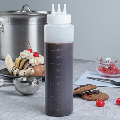 Sauce Tek 24 oz Clear Plastic All-Purpose Squeeze Bottle - with Triple Dispersion Tip - 6 count box