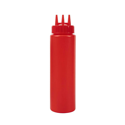 Sauce Tek 24 oz Red Plastic Ketchup Squeeze Bottle - with Triple Dispersion Tip - 6 count box