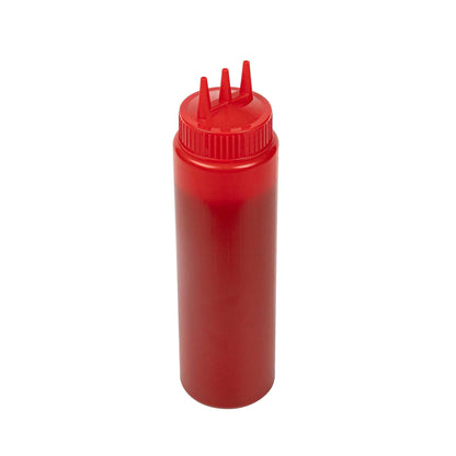 Sauce Tek 24 oz Red Plastic Ketchup Squeeze Bottle - with Triple Dispersion Tip - 6 count box