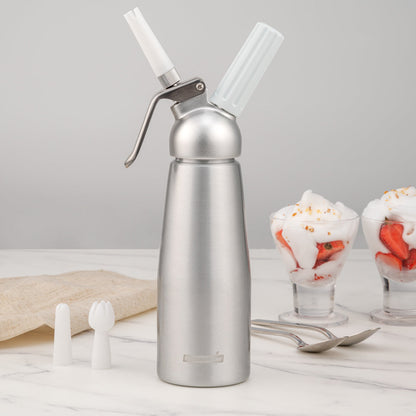 Whip Tek 0.5L Aluminum Whipped Cream Dispenser - with 3 Plastic Decorator Tips - 1 count box
