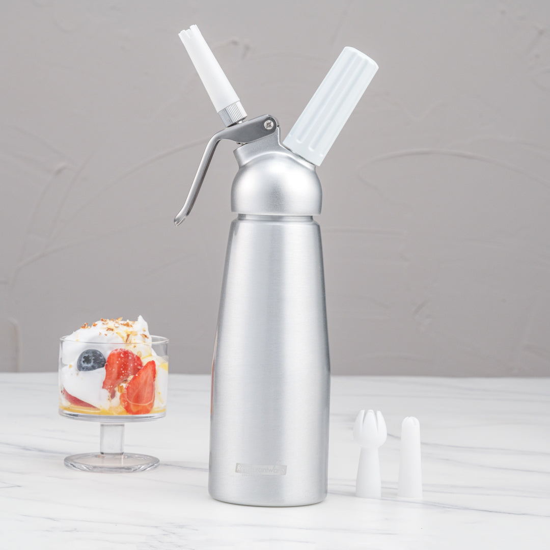 Whip Tek 0.5L Aluminum Whipped Cream Dispenser - with 3 Plastic Decorator Tips - 1 count box