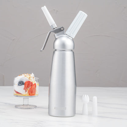 Whip Tek 0.5L Aluminum Whipped Cream Dispenser - with 3 Plastic Decorator Tips - 1 count box