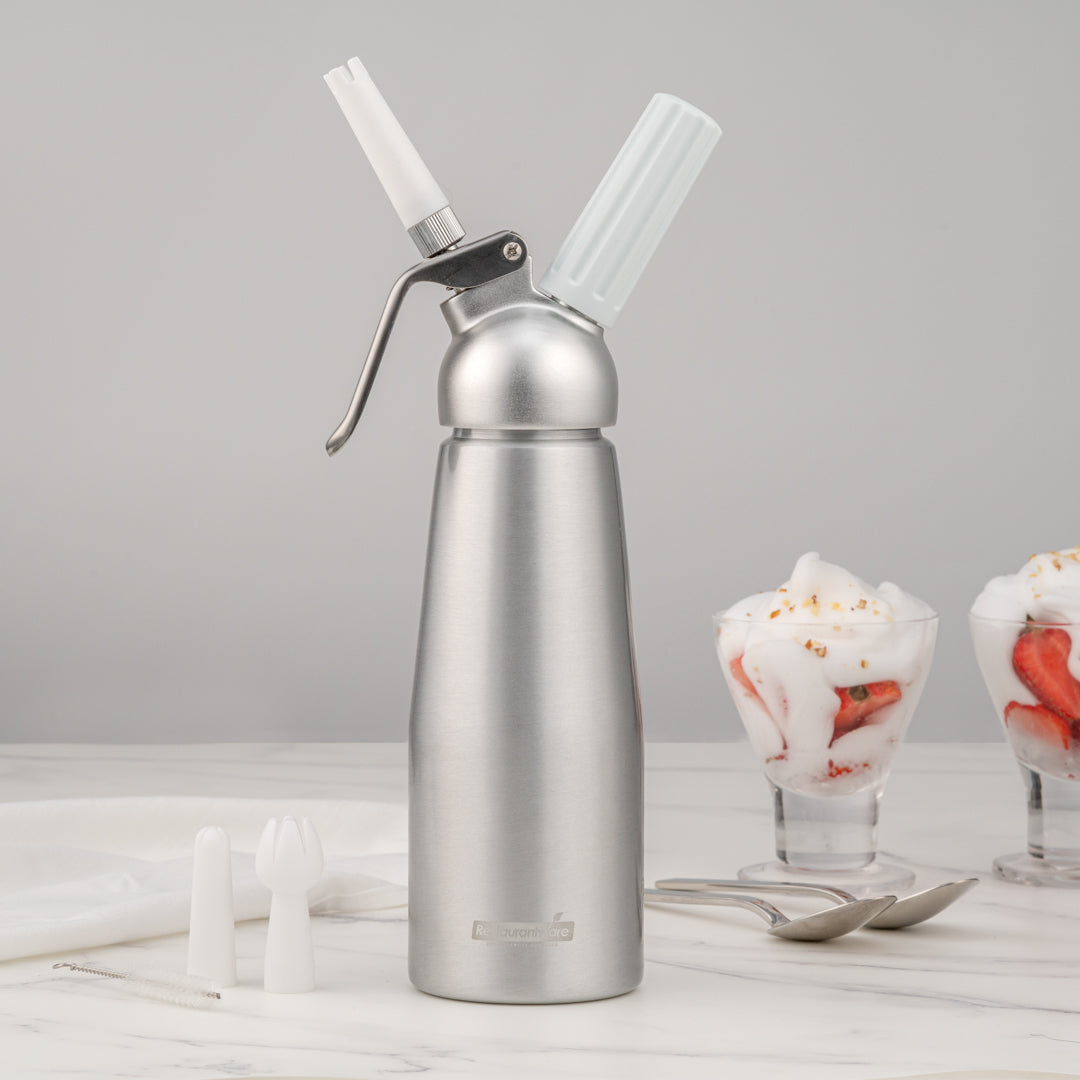 Whip Tek 0.5L Aluminum Whipped Cream Dispenser - with 3 Plastic Decorator Tips - 1 count box