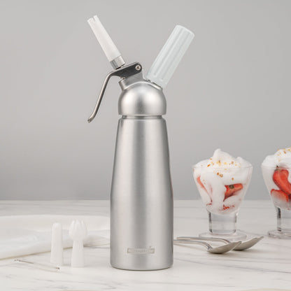 Whip Tek 0.5L Aluminum Whipped Cream Dispenser - with 3 Plastic Decorator Tips - 1 count box