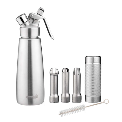 Whip Tek 0.5L Stainless Steel Professional Whipped Cream Dispenser - with 3 Decorator Tips - 1 count box