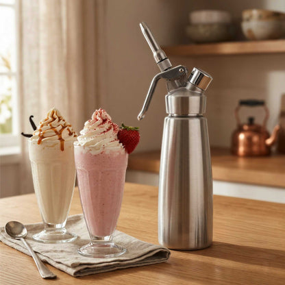 Whip Tek 0.5L Stainless Steel Professional Whipped Cream Dispenser - with 3 Decorator Tips - 1 count box