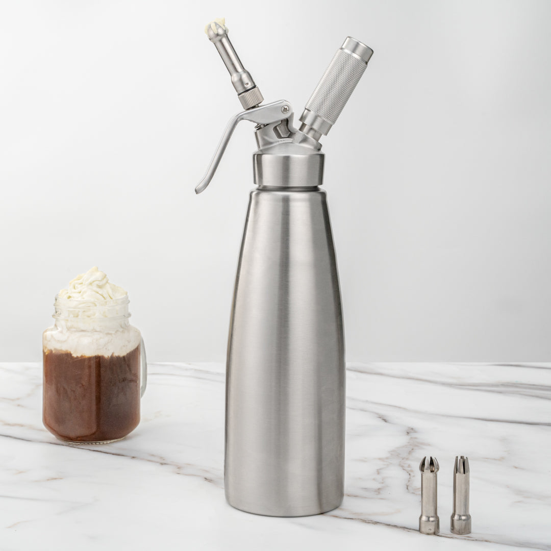 Whip Tek 1L Stainless Steel Professional Whipped Cream Dispenser - with 3 Decorator Tips - 1 count box
