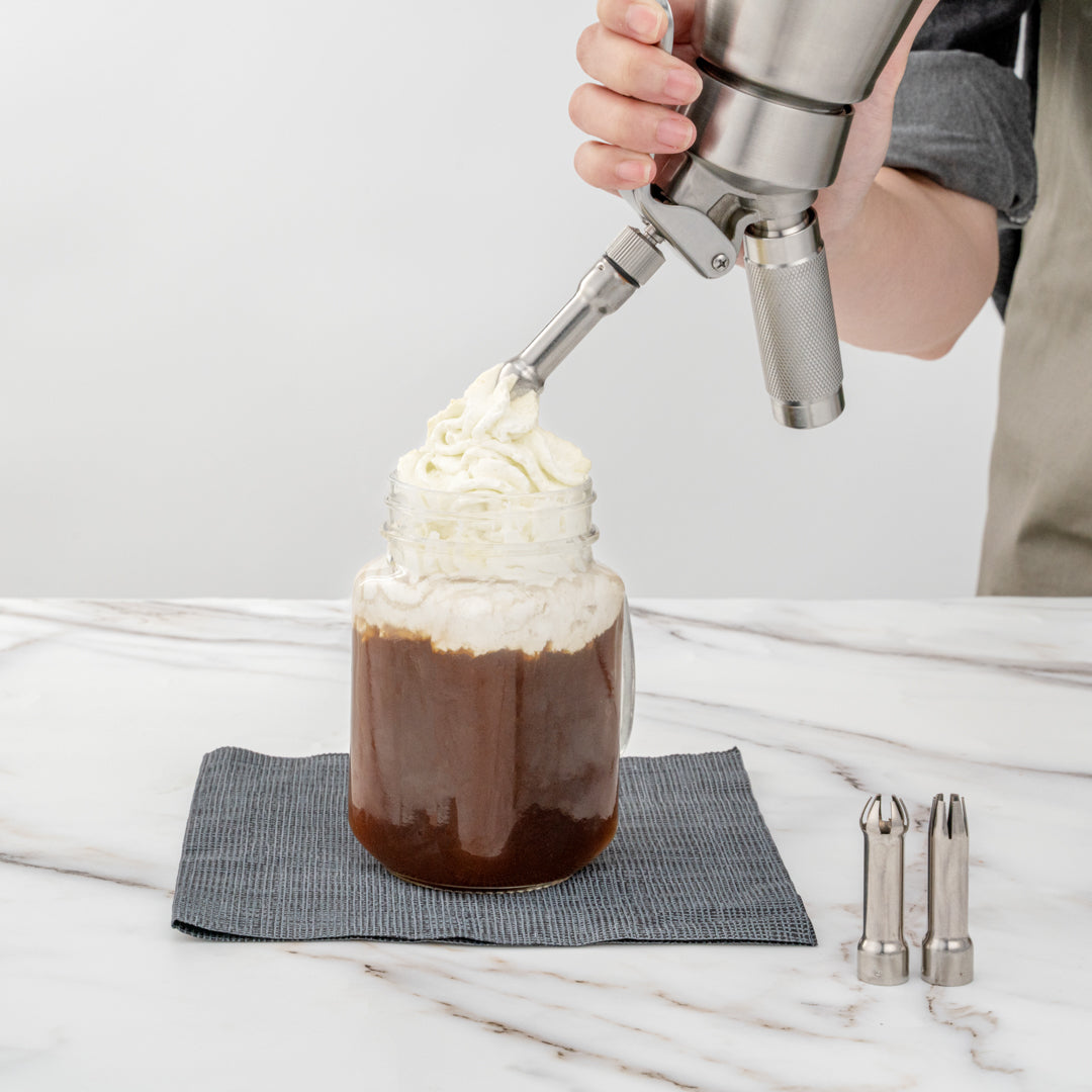 Whip Tek 1L Stainless Steel Professional Whipped Cream Dispenser - with 3 Decorator Tips - 1 count box