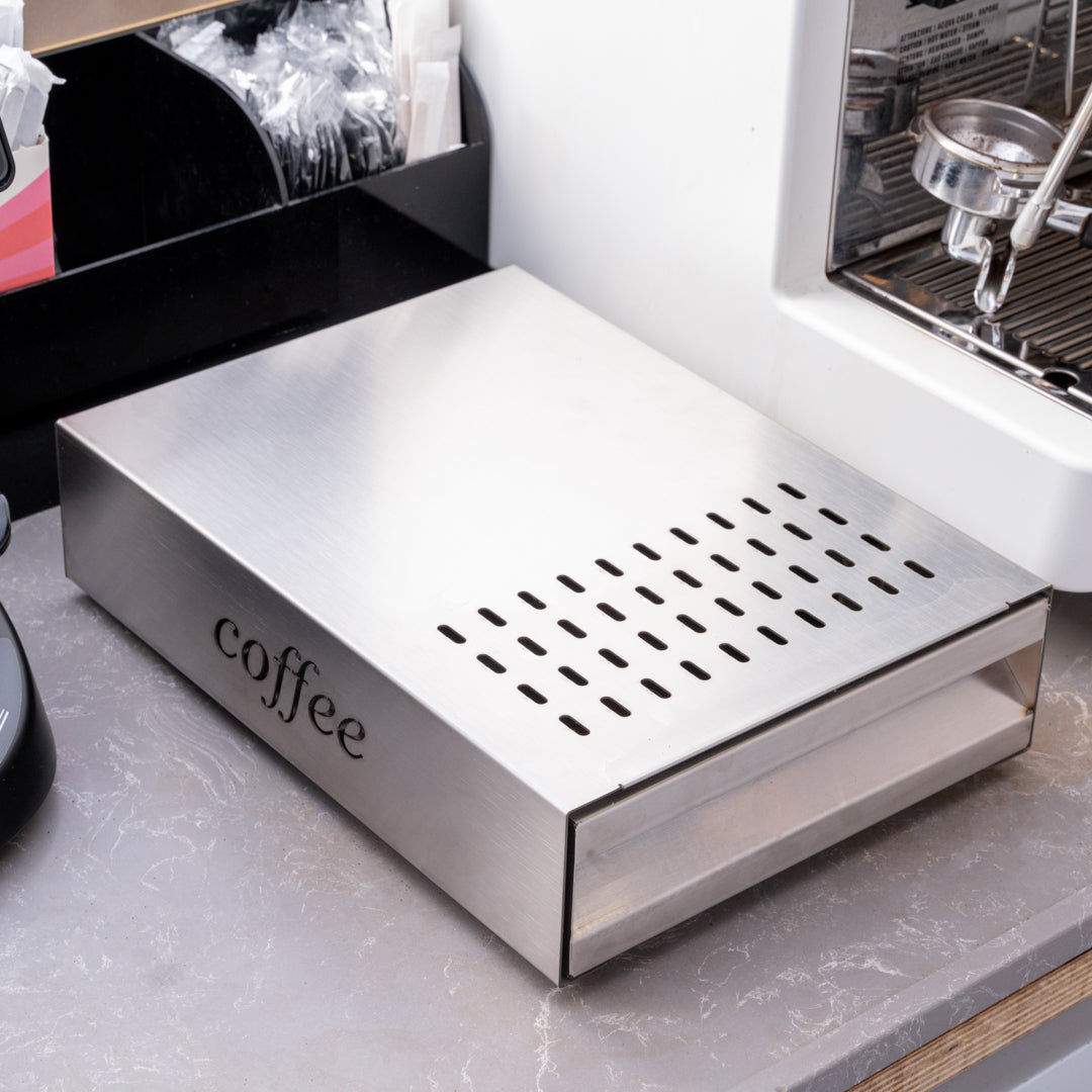 Restpresso Silver Stainless Steel Coffee Knock Box Drawer - 13 1/2" x 9 3/4" x 3 3/4" - 1 count box