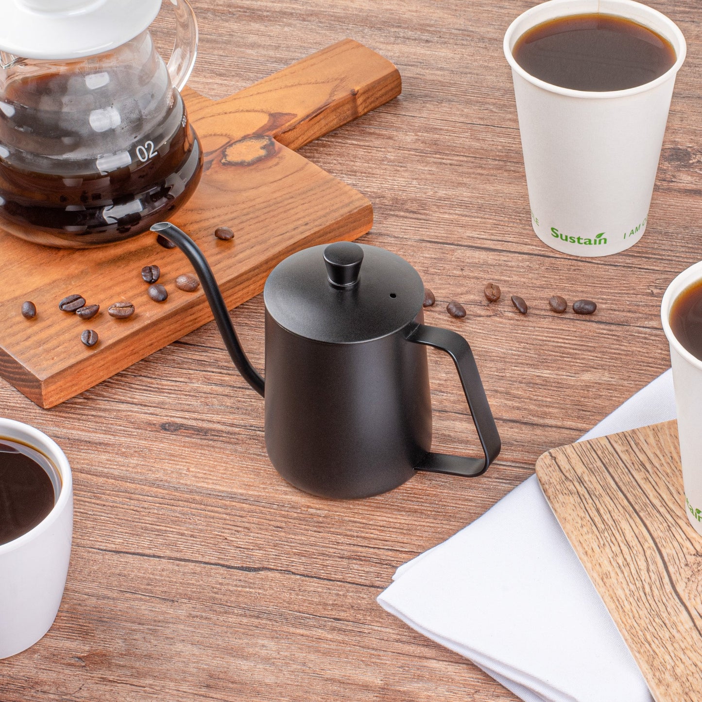 Restpresso 12 oz Black Stainless Steel Pour Over / Gooseneck Kettle - 7" x 3 1/4" x 4" - 1 count box