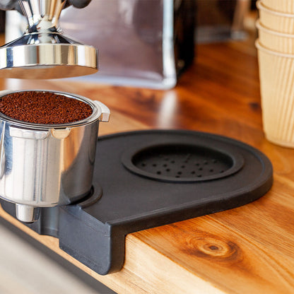 Restpresso Black Silicone Espresso Tamping Mat - Single - 5 1/4" x 4 3/4" x 1 1/4" - 1 count box