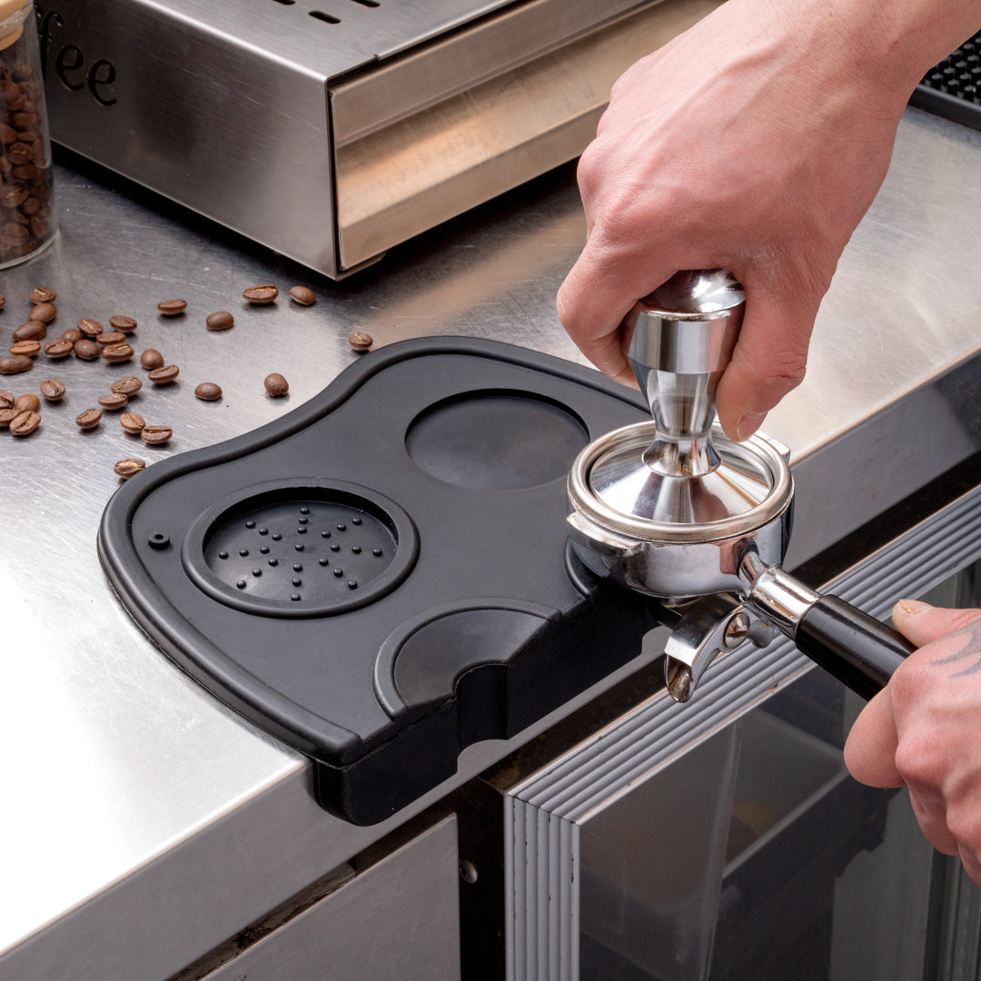 Restpresso Black Silicone Espresso Tamping Mat - Double - 8 1/4" x 5 3/4" x 1 1/2" - 1 count box