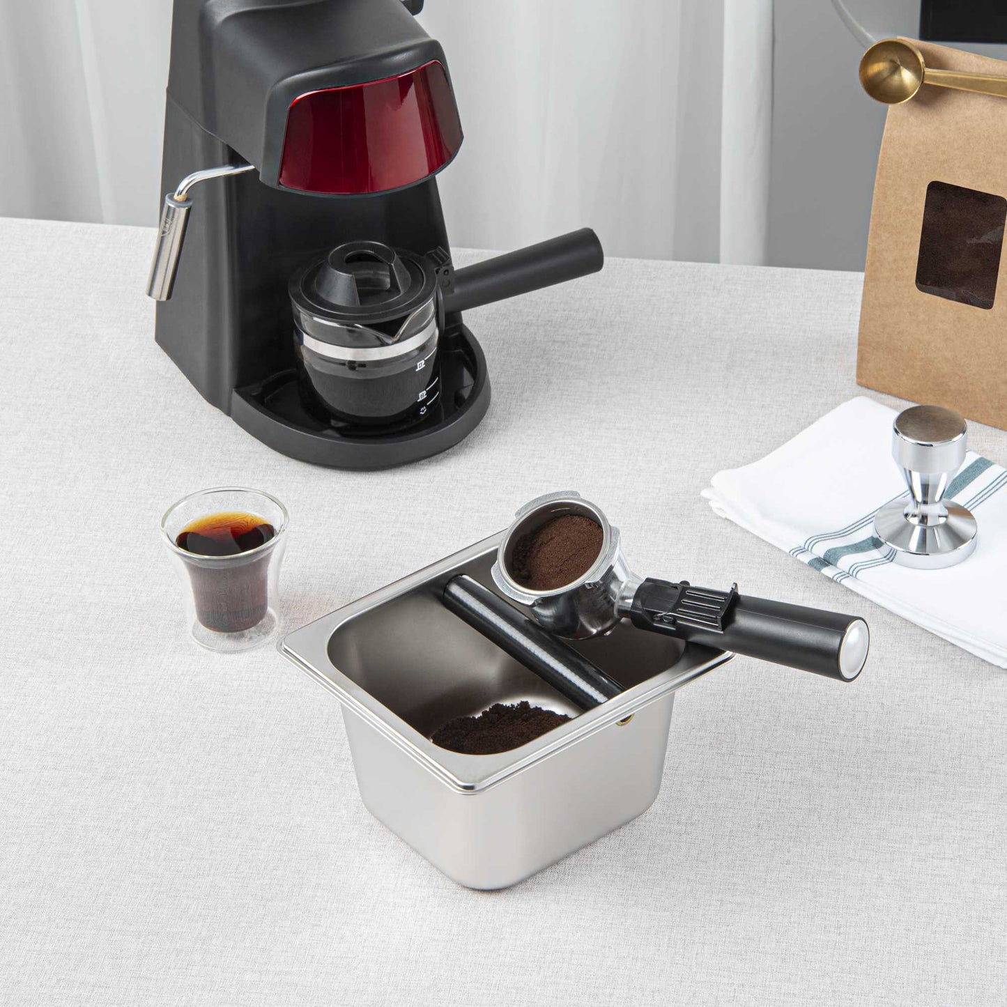 Restpresso Stainless Steel Coffee / Espresso Knock Box - 7" x 6 1/2" x 4" - 1 count box