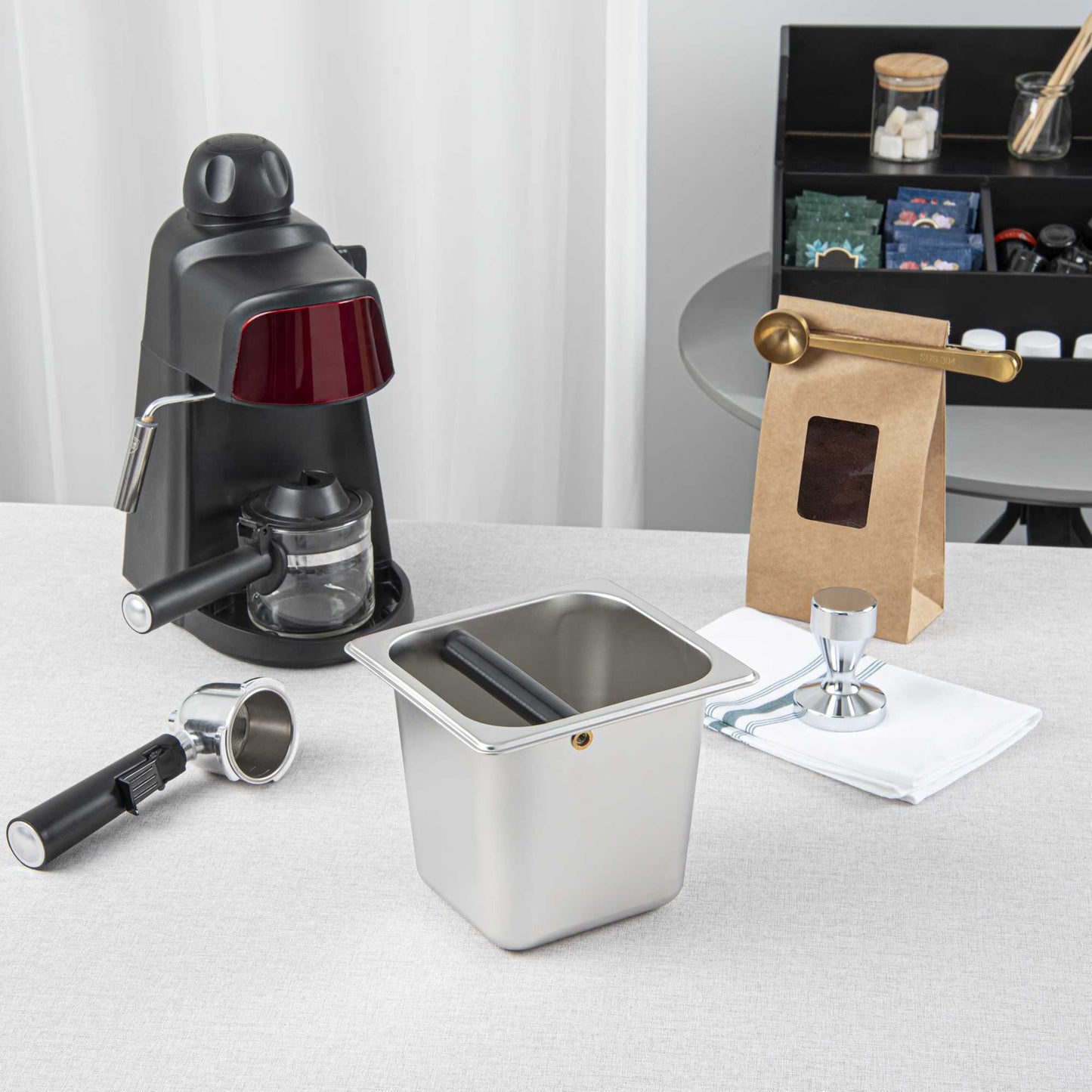 Restpresso Stainless Steel Deep Coffee / Espresso Knock Box - 7" x 6 1/2" x 6" - 1 count box