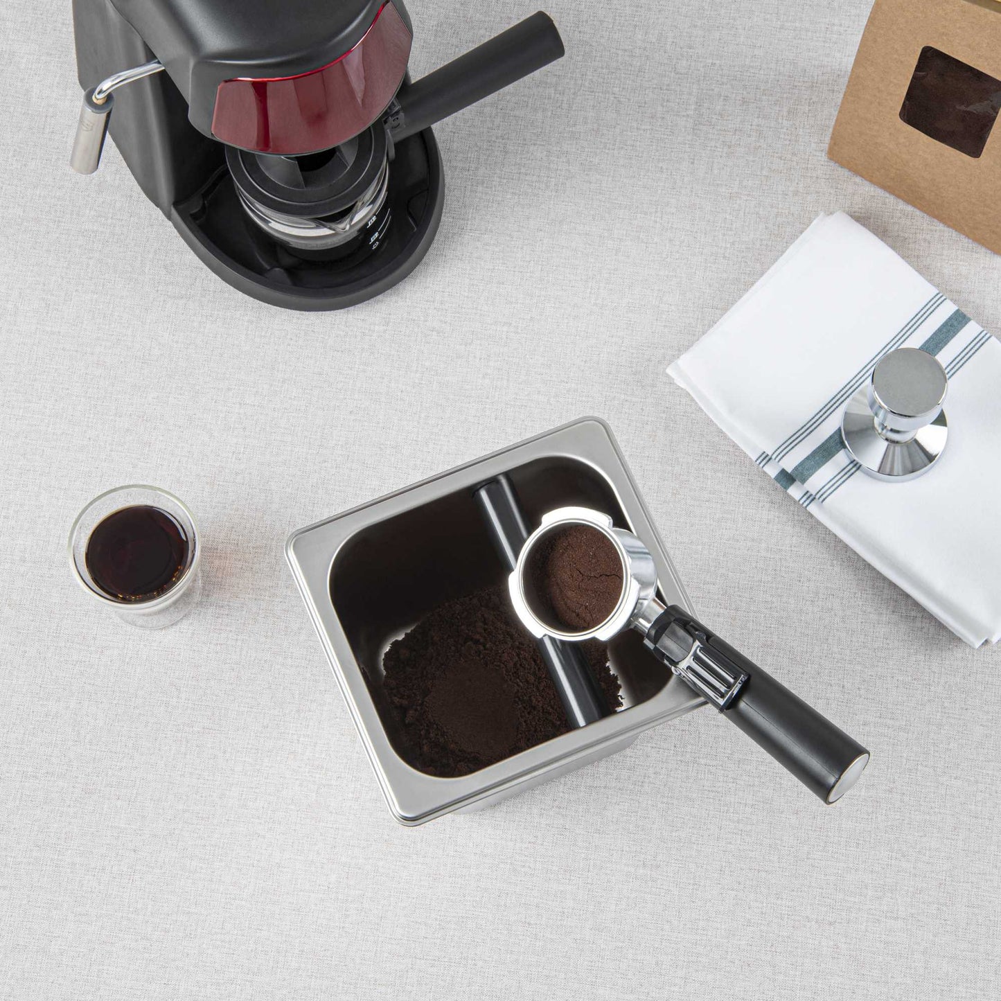 Restpresso Stainless Steel Deep Coffee / Espresso Knock Box - 7" x 6 1/2" x 6" - 1 count box