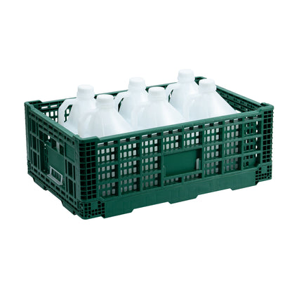 Cater Tek Rectangle Green Plastic 36L Collapsible Milk Crate - Stackable - 23 1/2" x 15 3/4" x 8 1/2" - 1 count box