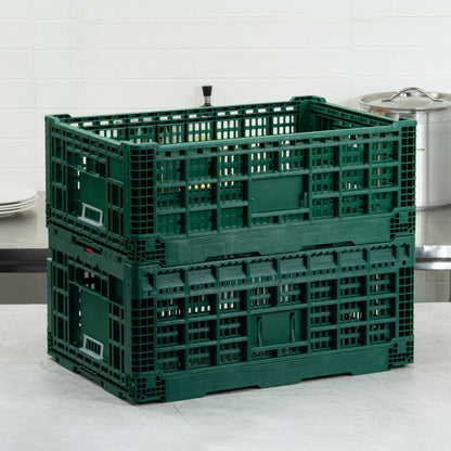 Cater Tek Rectangle Green Plastic 36L Collapsible Milk Crate - Stackable - 23 1/2" x 15 3/4" x 8 1/2" - 1 count box