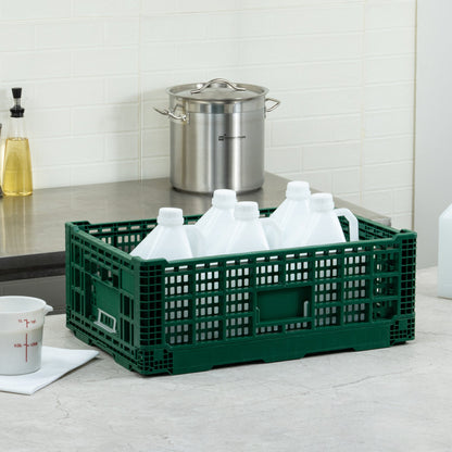 Cater Tek Rectangle Green Plastic 36L Collapsible Milk Crate - Stackable - 23 1/2" x 15 3/4" x 8 1/2" - 1 count box