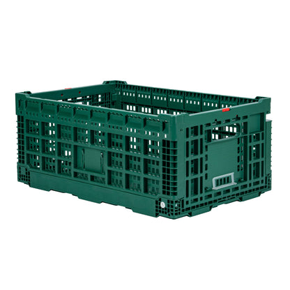 Cater Tek Rectangle Green Plastic 43L Collapsible Milk Crate - Stackable - 23 1/2" x 15 3/4" x 10 1/4" - 1 count box