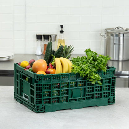 Cater Tek Rectangle Green Plastic 43L Collapsible Milk Crate - Stackable - 23 1/2" x 15 3/4" x 10 1/4" - 1 count box