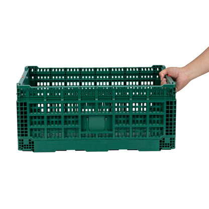 Cater Tek Rectangle Green Plastic 43L Collapsible Milk Crate - Stackable - 23 1/2" x 15 3/4" x 10 1/4" - 1 count box