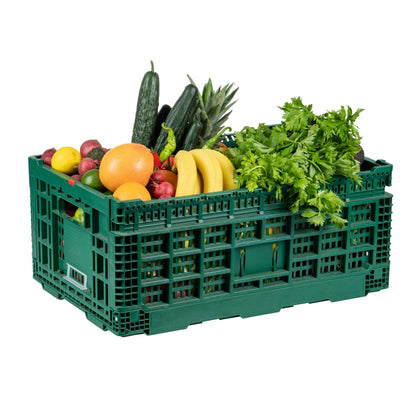 Cater Tek Rectangle Green Plastic 43L Collapsible Milk Crate - Stackable - 23 1/2" x 15 3/4" x 10 1/4" - 1 count box