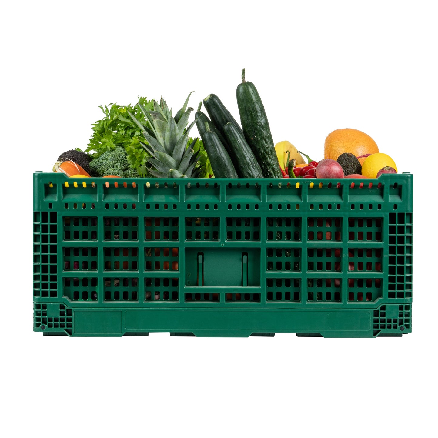 Cater Tek Rectangle Green Plastic 43L Collapsible Milk Crate - Stackable - 23 1/2" x 15 3/4" x 10 1/4" - 1 count box