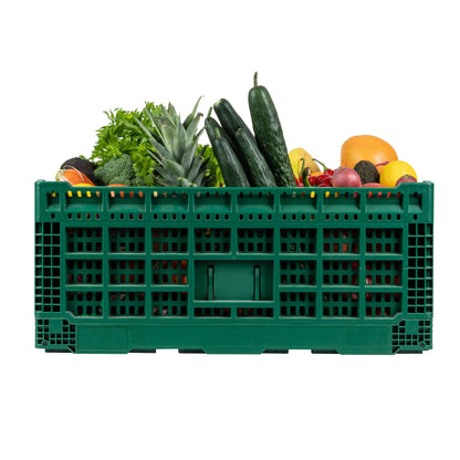 Cater Tek Rectangle Green Plastic 43L Collapsible Milk Crate - Stackable - 23 1/2" x 15 3/4" x 10 1/4" - 1 count box