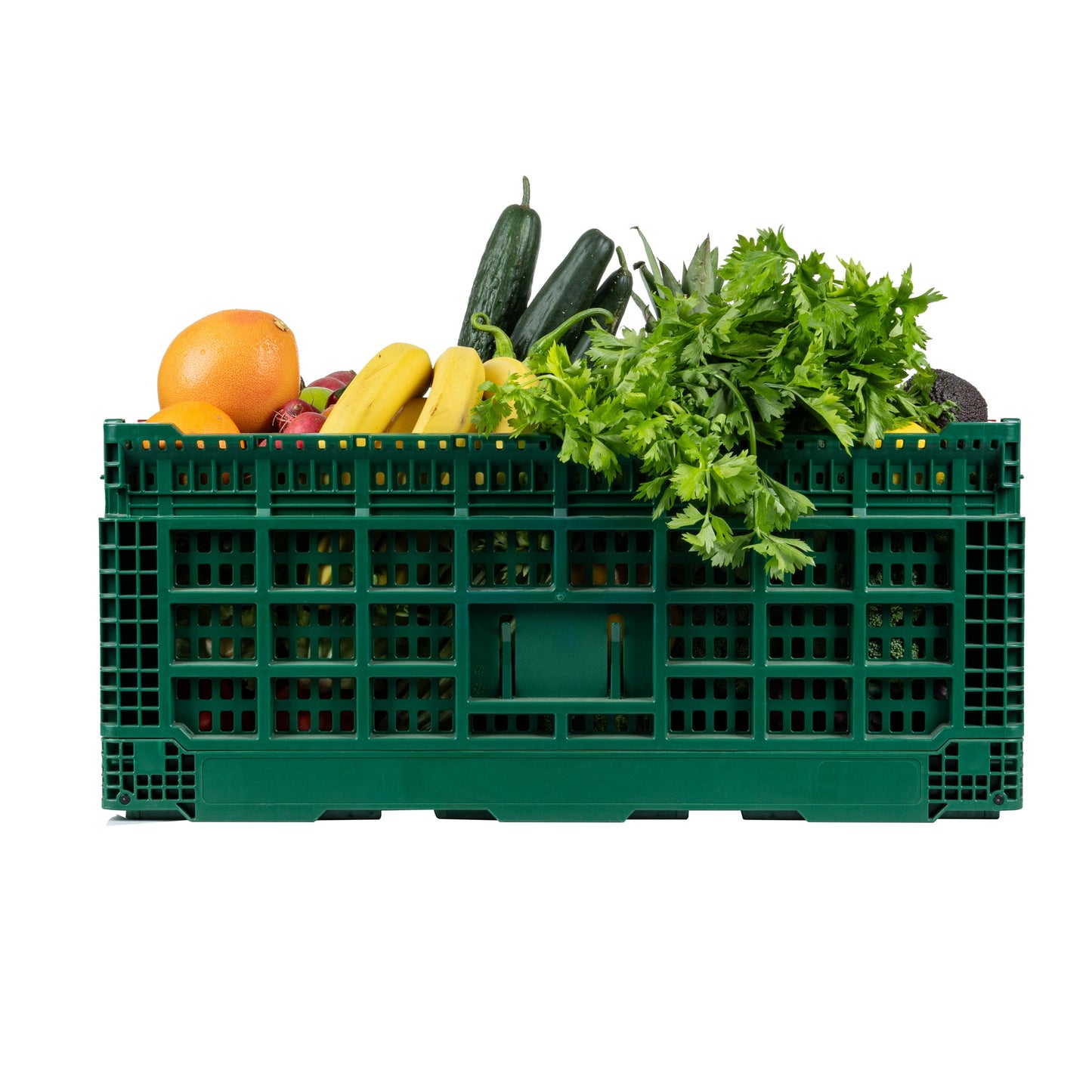 Cater Tek Rectangle Green Plastic 43L Collapsible Milk Crate - Stackable - 23 1/2" x 15 3/4" x 10 1/4" - 1 count box