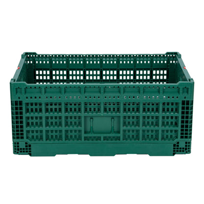 Cater Tek Rectangle Green Plastic 43L Collapsible Milk Crate - Stackable - 23 1/2" x 15 3/4" x 10 1/4" - 1 count box