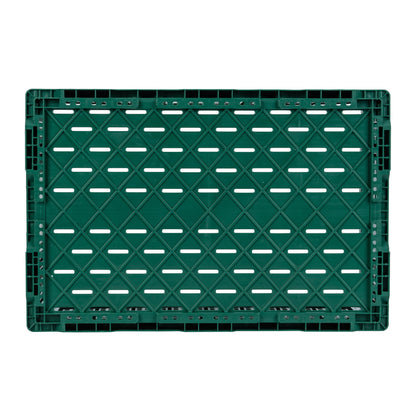 Cater Tek Rectangle Green Plastic 43L Collapsible Milk Crate - Stackable - 23 1/2" x 15 3/4" x 10 1/4" - 1 count box