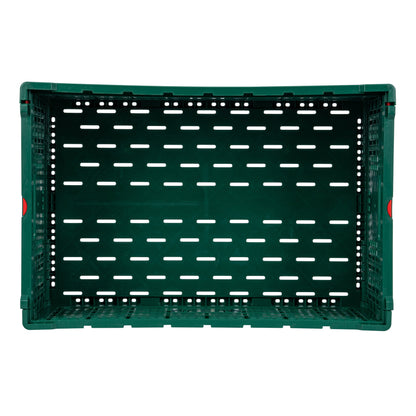 Cater Tek Rectangle Green Plastic 43L Collapsible Milk Crate - Stackable - 23 1/2" x 15 3/4" x 10 1/4" - 1 count box