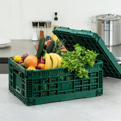 Cater Tek Rectangle Green Plastic 43L Collapsible Milk Crate - Stackable - 23 1/2" x 15 3/4" x 10 1/4" - 1 count box