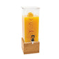 Bev Tek 2 gal Square Clear Acrylic Beverage Dispenser - Infusion Core, Bamboo Base - 8 1/4" x 8 1/4" x 23" - 1 count box